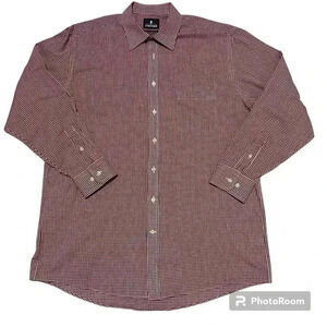 STAFFORD red and white long sleeves button down mans shirt size 17/ 34-35